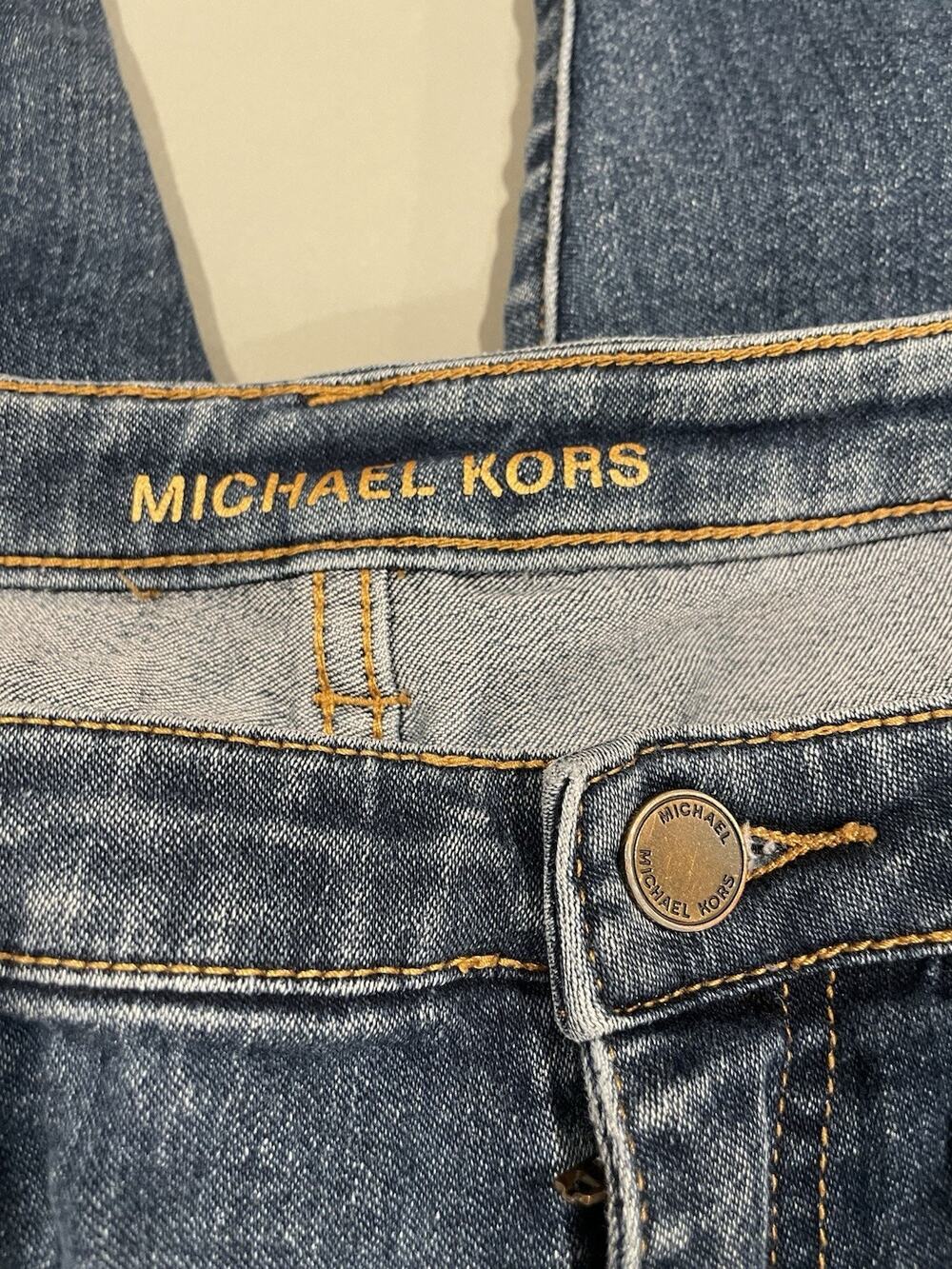 Michael Kors Straight Jeans Women’s 8 Blue Medium Wash 5-Pocket Logo Button Zip